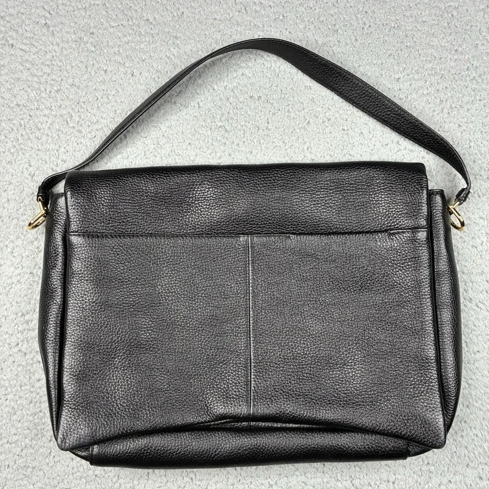 ECCO Extra Large Pinch Black Leather Shoulder Crossbody Bag Gold Hardware